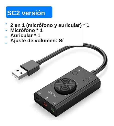 Imagen 7 de 10 de Placa De Sonido Usb Orico Externa Audio A Aux Mic Auricular