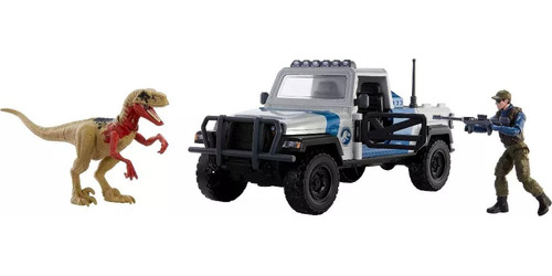 Jurassic World Figura De Acción + Dinosaurio Y Vehículo