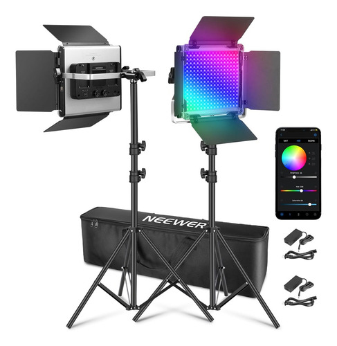 Kit Neewer 2 Luces Led 660pro Ii Rgb + 2 Parantes 2m + Malet