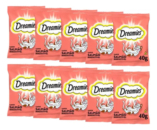 10 Petiscos Dreamies Salmão Para Gatos Adultos 40g