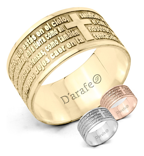 Anillo Padre Nuestro Oro Macizo 14k Grabado En Laser Mediano