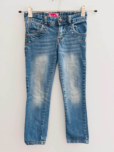 Jeans Azul Recto Tiro Medio Semi Elastizado De Niña Mimo