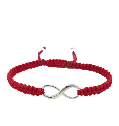 Pulsera Infinito Plata925 Tejida Hilo Nylon Rojo Ajustable