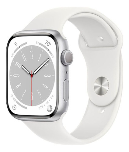 Reloj Smartwatch Apple Watch Series 8 Mp6q3 45mm Aluminio Color De La Caja Plateado Color De La Malla Blanco Color Del Bisel Plateado