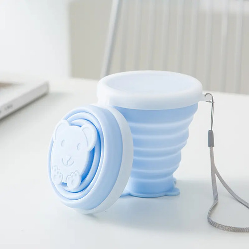 Vaso Plegable De Silicona Con Tapa Celeste