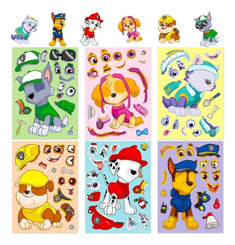 Kit 6 Hojas De Stickers Infantiles Didácticos De Paw Patrol