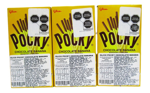 3 Pockys Grande Sabor Chocolate Y Banana De 70gr C/u