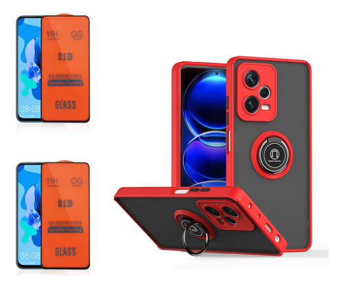 Case Hardnes Ring Rojo Para Xiaomi Poco X5/ X5 Pro + 2 Micas