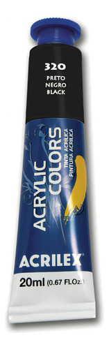 Tinta Acrílica Acrilex 20ml - Acrylic Colors - Tela E Outros Cor 320 - Preto