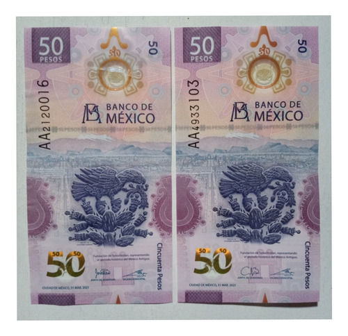 2 Billetes De 50 Pesos Serie Aa0 / Familia G No 16 Y 103