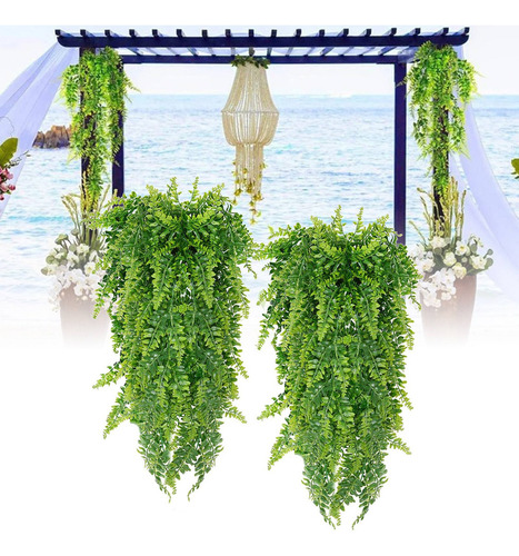 2 Plantas Colgantes Artificiales Con Forma De Helecho, Plást