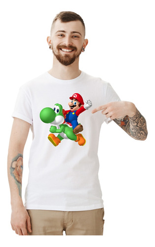 Playera Mario Bros Con Yoshi Amigos Nintendo Personalizada 