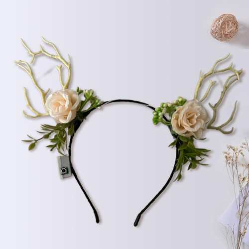 Diadema Con Flores Y Cuernos De Ciervo Iluminados Con Led