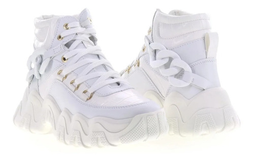 Imagen 1 de 4 de Tenis Tipo Botín Mujer De Plataforma Casuales Moda Blanco