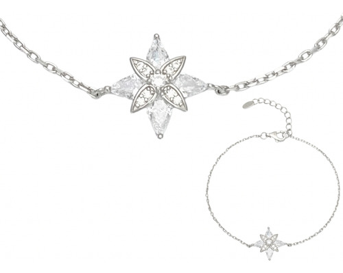 Pulseira Com Detalhe Em Flor E Pétalas Cravejadas- Prata 925