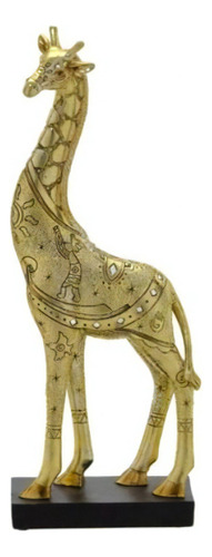 Escultura decorativa dorada de jirafa en resina y piedras, 36 cm, color dorado