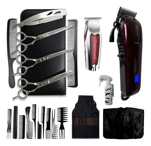 Kit 3 Tesouras Profissionais Barbeiro Cabelo + 2 Máquinas Cor Silver 209 202