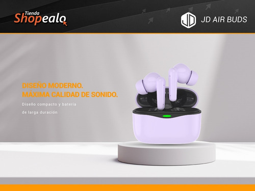 Imagen 3 de 8 de Auricular Inalambrico In Ear Bluetooth Jd Air Buds Lila Cta*