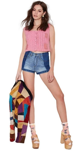 Diseño Chaleco Lana Gamuza Mujer Crop Top Importado 40%off