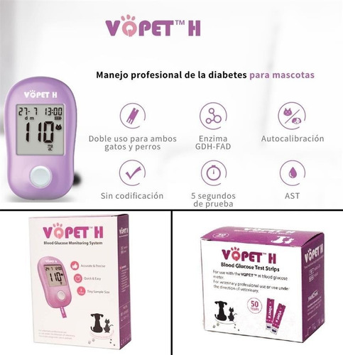 Medidor Glucosa Vqpet Vgm30 Glucometro Veterinario