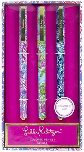 Lilly Pulitzer Set De 3 Lapiceros De Colores, Incluye Tinta 