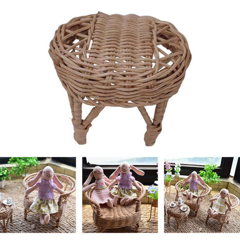 Q Silla De Ratán Para Casa De Muñecas A Escala 7cm X 9cm