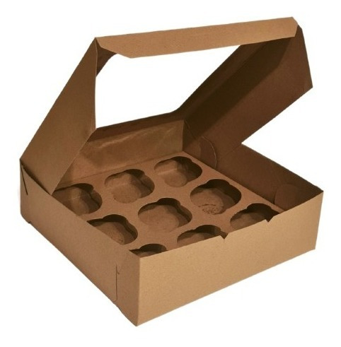 Paq. 10 Cajas Craft Para 9 Cupcakes + Base (25x25x7.5cm)