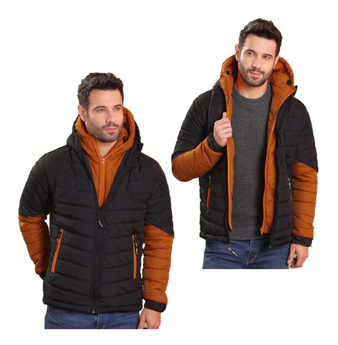 Imagen 3 de 5 de Chaqueta Hombre Impermeable Acolchada Liviana Doble Capota