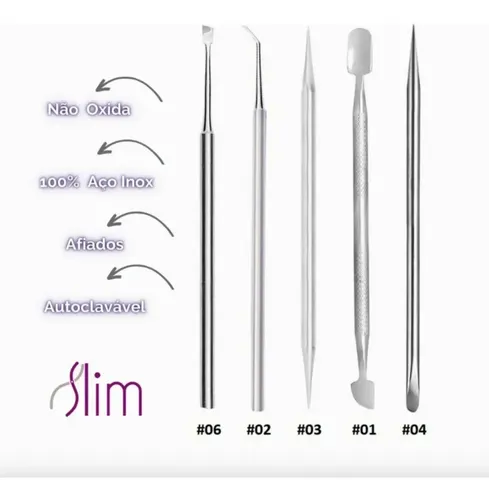 Kit Manicure Profissional 5 Itens - Espátulas Palitos - Aço Inox - Pedicure e P...