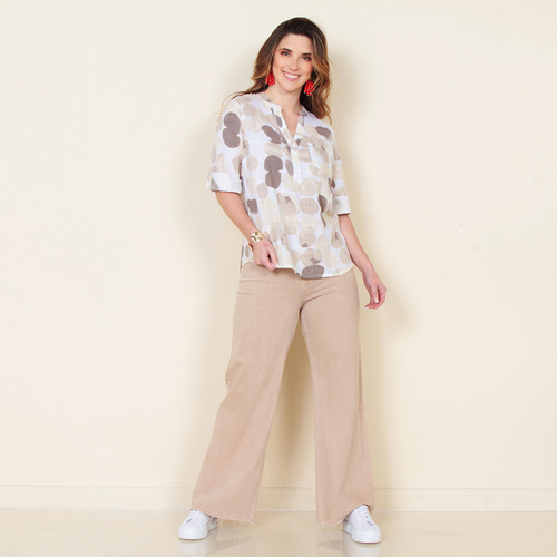 Blusa Wados Manga Larga Estampada Escote V Con Bolsillo