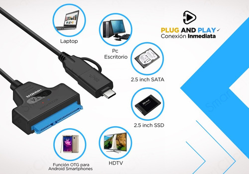 Imagen 5 de 10 de Cable Sata Usb Adaptador Tipo C Y 3.0 Doble Salida Disco Ssd