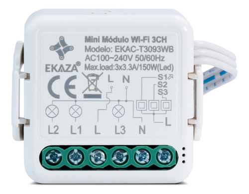 Interruptor Mini Módulo Ekaza 3 Canais Smart Wifi Alexa