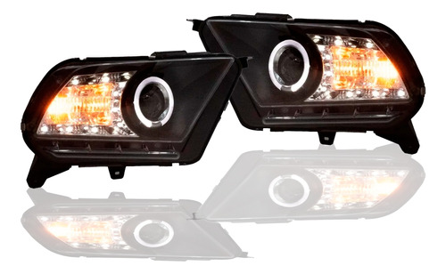 Par Faros Mustang 2009 2010 2011 2012 Lupa Y Leds Luz Drl