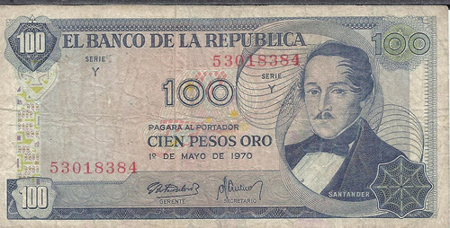 Colombia 100 Pesos 1 De Mayo 1970