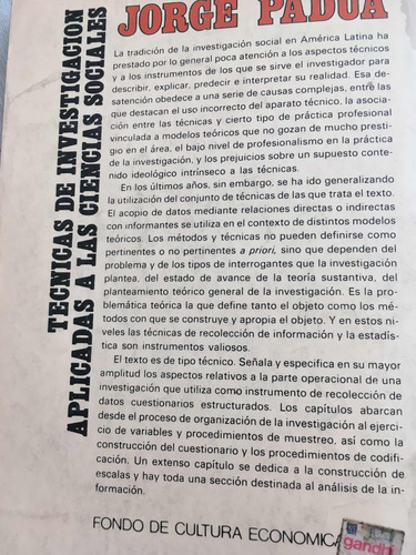 Jorge Padua. Técnicas Aplicadas A Las Ciencias Sociales (Usado)