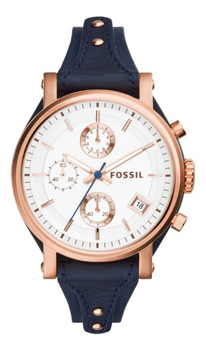 Reloj Dama Fossil Es3838 Color Azul De Piel