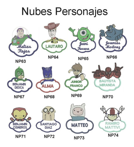 Nombres Bordados, Nubes Escolares - Etiquetas (por 4 Unid.)