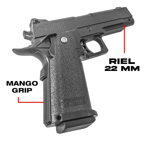 Imagen 5 de 10 de Pistola Airsoft Ops Black 6 Mm Replica Metalica Vigor