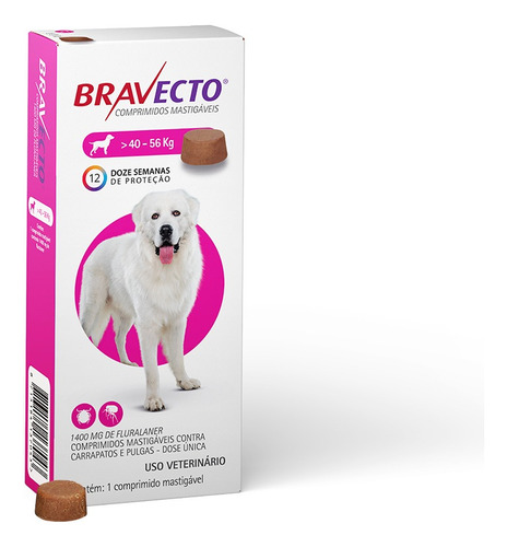 Pastilla antiparasitario para garrapata MSD Bravecto Comprimido Masticable Bravecto comprimido para perro de 40kg a 56kg color rosa