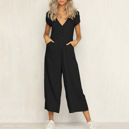 Pantalón Moderno Para Mujer Con Cuello En V, Corte Con Boton