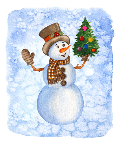 Kit Imagenes Png Cliparts Muñeco De Nieves Acuarela- Navidad