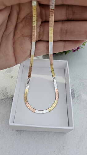 Cadena Espiga Chata Plata 925 Italiana Tricolor Reversible! Guarda Griega 50 Cm