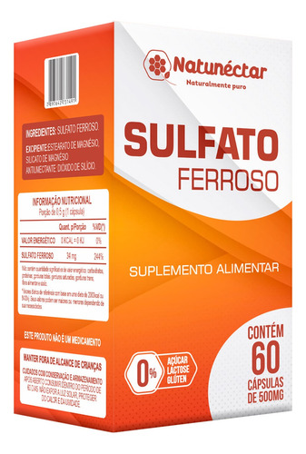 Sulfato Ferroso 500mg 60 Cápsulas - Natunéctar