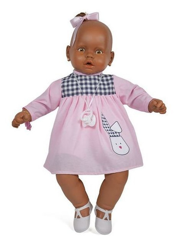 Boneca Meu Bebê Negra Vestido Rosa E Xadrez Estrela 