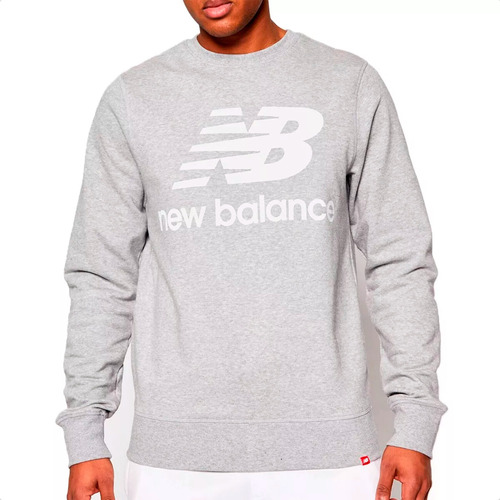 Buzo New Balance Lifestyle Hombre Ess Stacked Logo Gris Ras