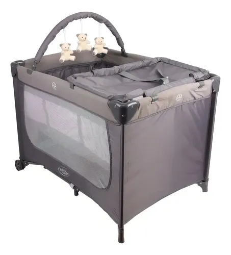 Berço Bebê Trocador Desmontável Mobile Baby Style Rosa Joly Cor Cinza/cinza