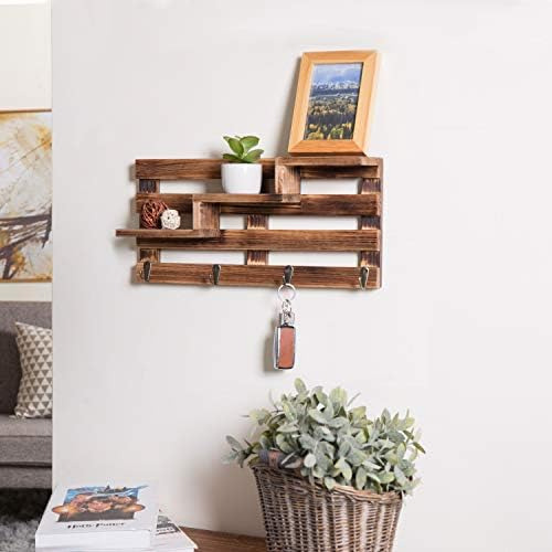 Organizador De Entrada De Madera Quemada Montado En La Pared