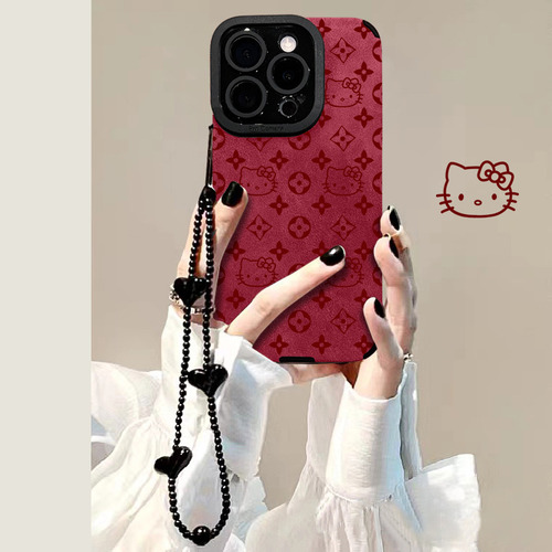 Funda De Teléfono Para iPhone Pattern Kt Cat Chain 16 Pro 15 Faux Le