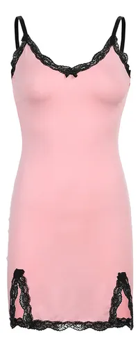 Minivestido Con Abertura Y Ribete De Encaje, Ropa De Dormir
