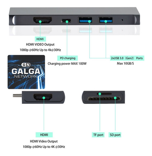 Imagen 4 de 10 de Hub Macbook Adaptador 7 - 2 Usb Tipo C Hdmi X2- Micro Sd Usb
